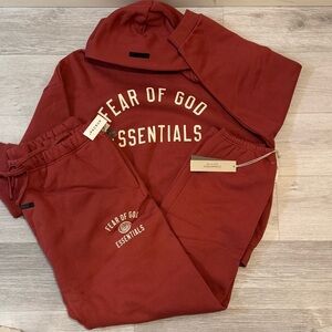 Fear of God Essentials ”crimson “color Hoodie+pants sets men women both can